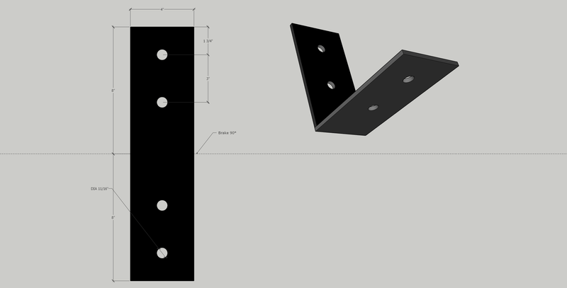 4" x 8" Heavy Duty Angle Bracket in 1/4" steel