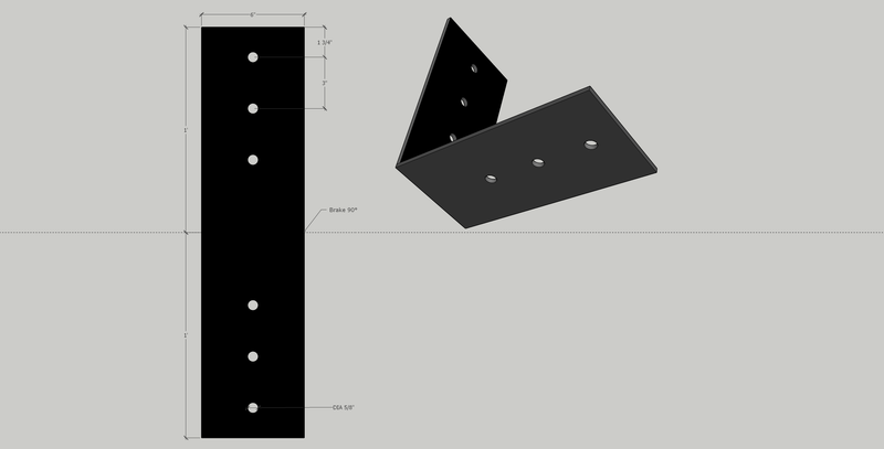 6" x 12" Heavy Duty Angle Bracket in 1/4" steel