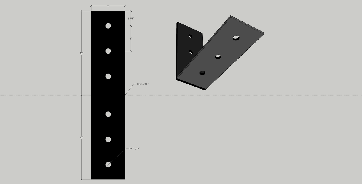 4" x 10" Heavy Duty Angle Bracket in 1/4" steel