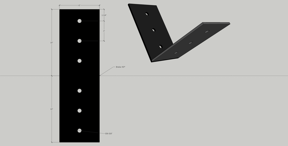 6" x 10" Heavy Duty Angle Bracket in 1/4" steel