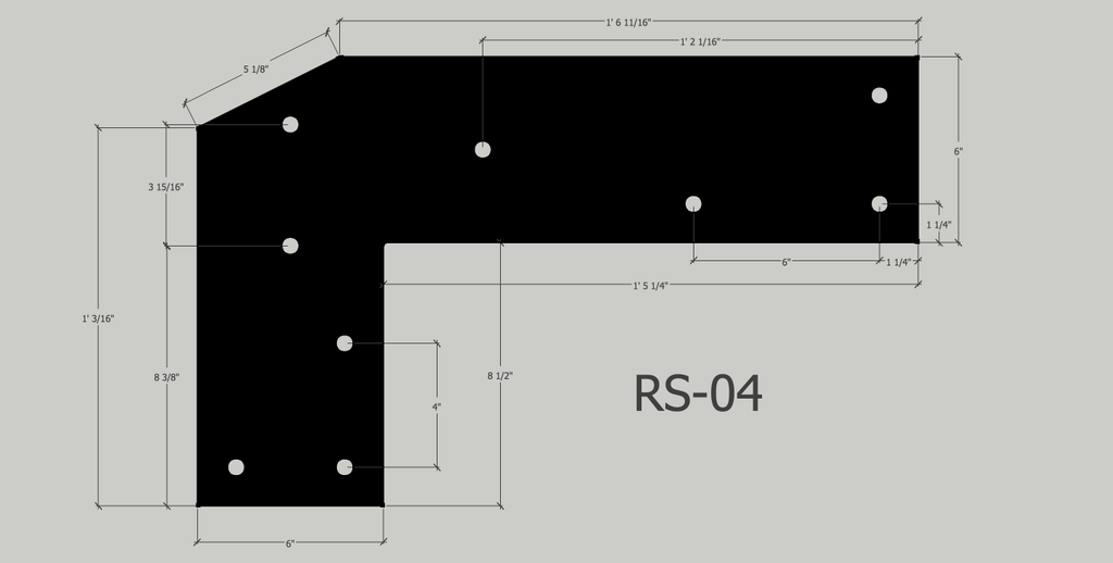 RS-04 in 1/4" unfinished mild steel (Actual product is unfinished steel unless powder-coating is chosen at checkout.)