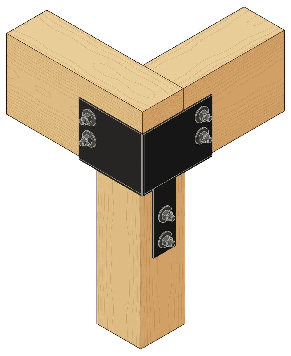 Corner post cap: the configurator’s default part, left hand, seen from outside the corner, drawn in place