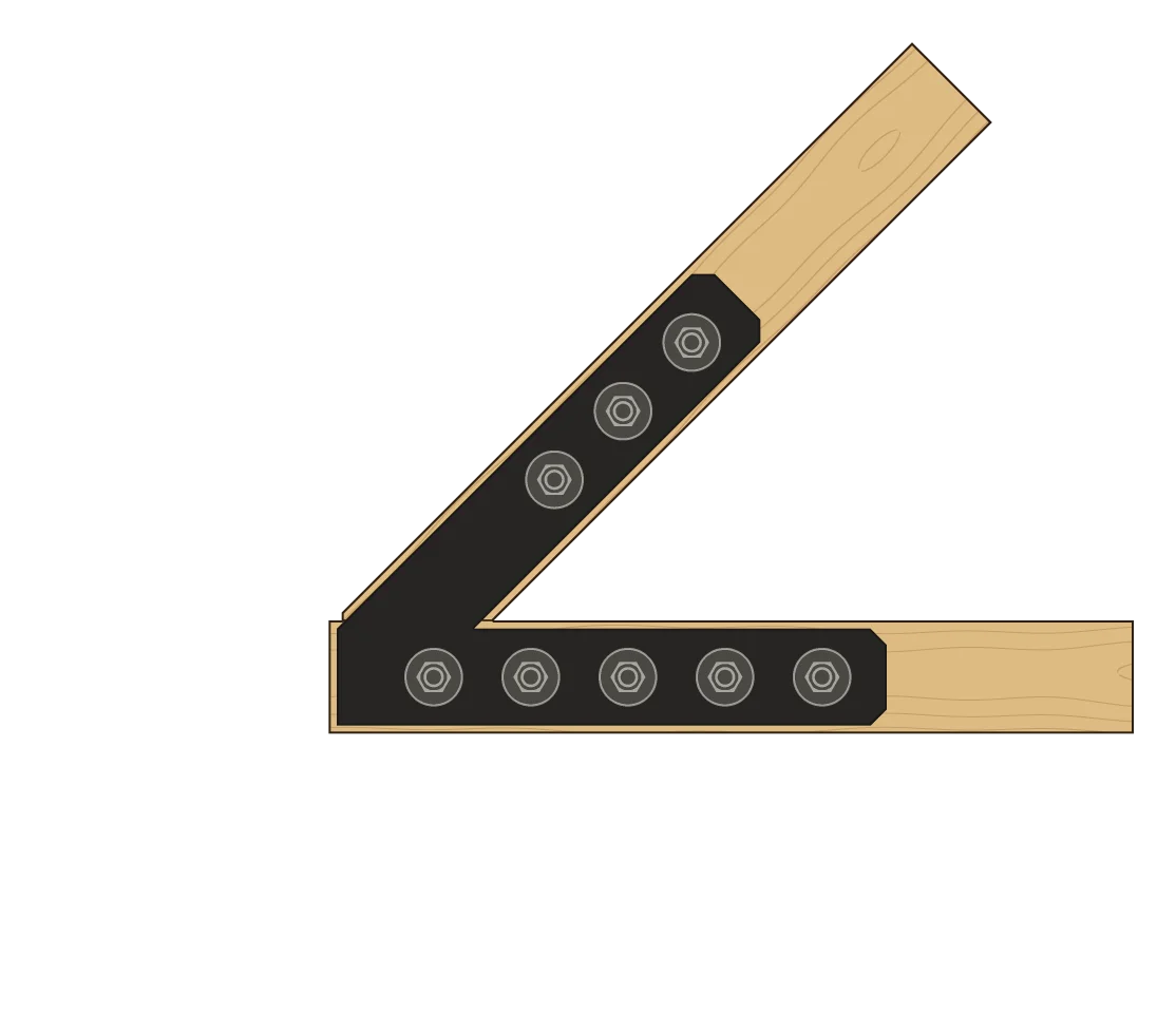 The rafter sitting on the tie beam, in elevation, with a VB3 plate on each face