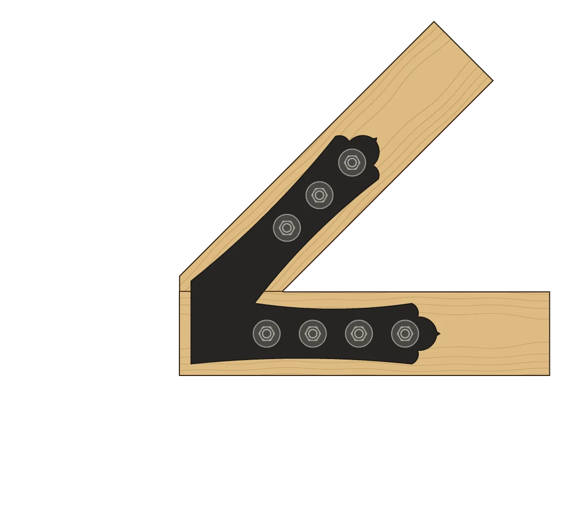 The rafter sitting on the tie beam, in elevation, with a VBC4 plate on each face