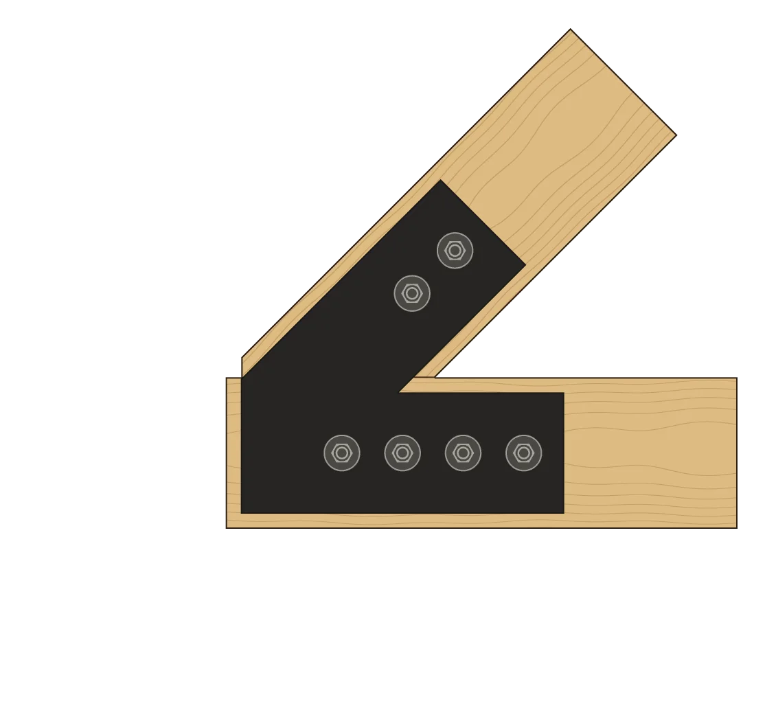 The rafter sitting on the tie beam, in elevation, with a VB6 plate on each face