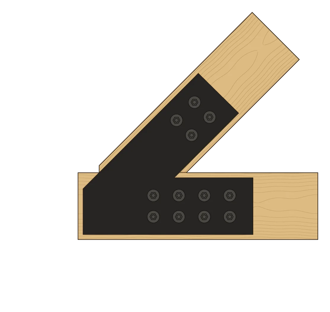 The rafter sitting on the tie beam, in elevation, with a VB8 plate on each face