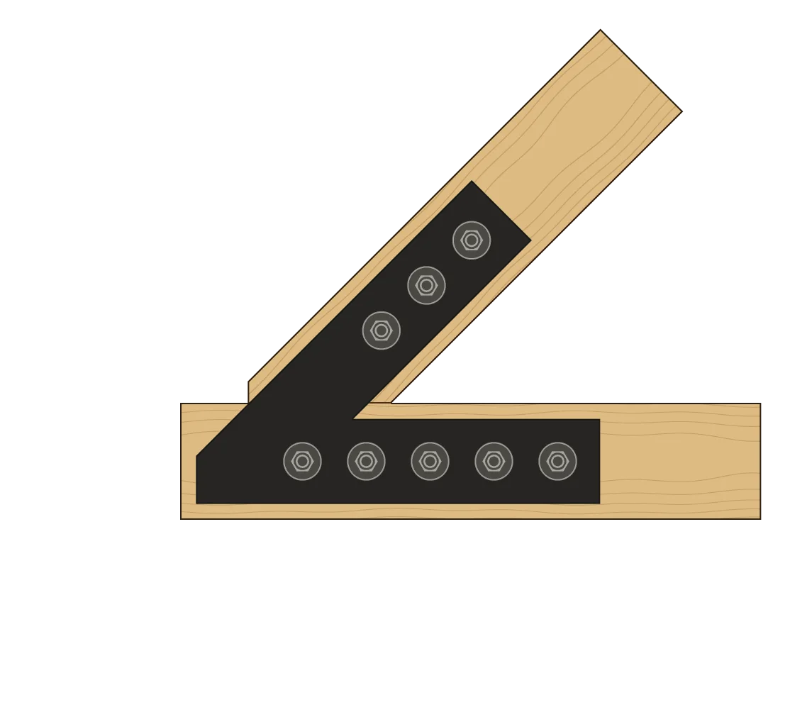 The rafter sitting on the tie beam, in elevation, with a VB4 plate on each face