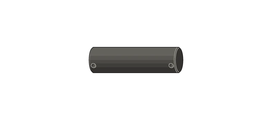 A clevis pin: a short, straight steel pin with no head and a small cross hole near each end.