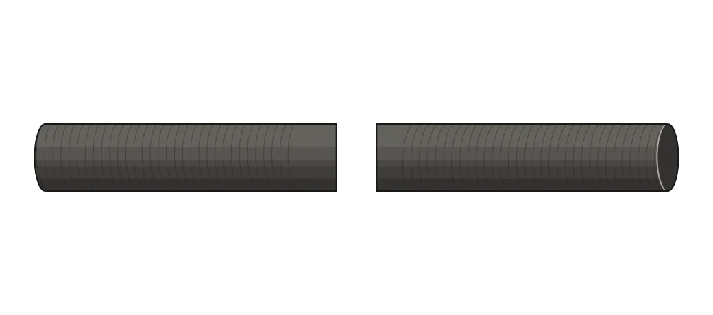 A rod: round steel bar with thread at each end, drawn as its two ends with a break between them, because rods are long.