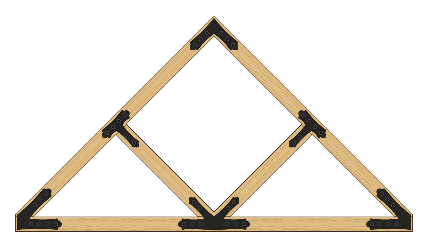 Cuesta truss with struts, no king post, with the strut fan truss plate (UC4) marked
