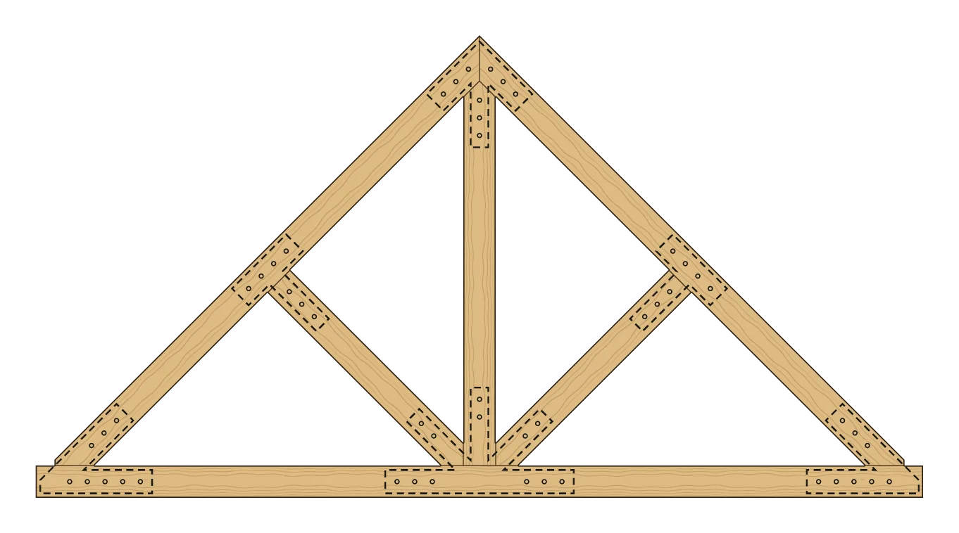 King post with struts truss with Taiga plates, drawn from the cutting files