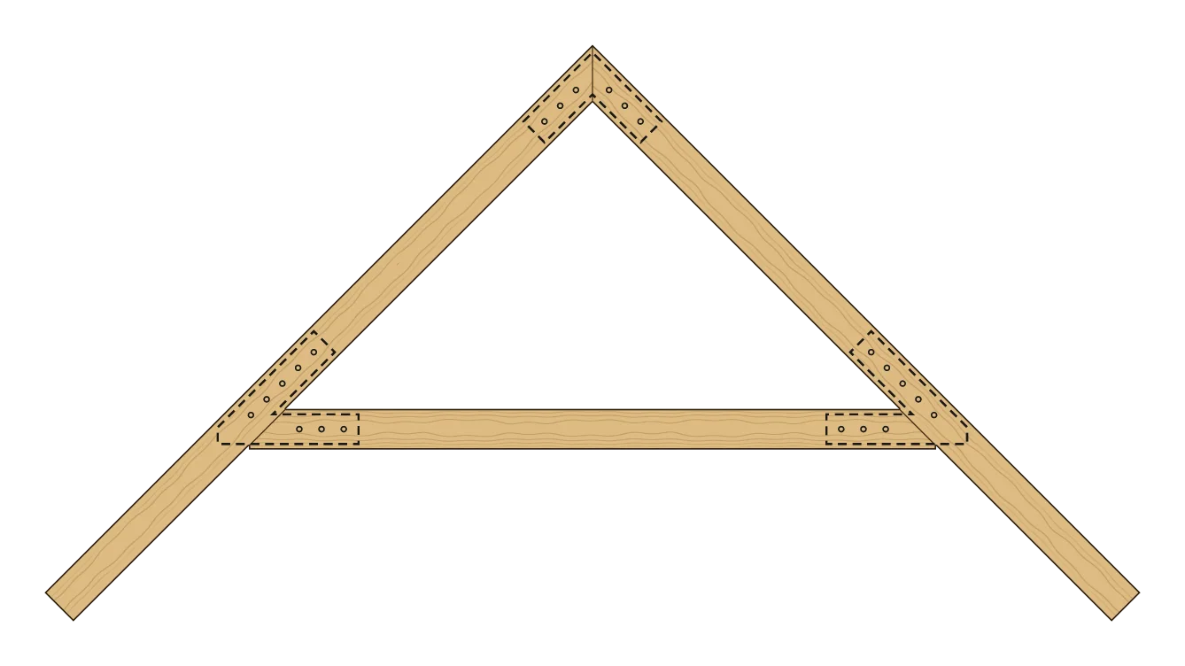 Raised tie beam truss with Taiga plates, drawn from the cutting files