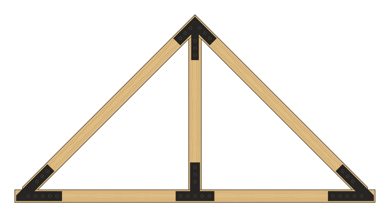 Elevation of a king post truss without struts: a W4 at the peak, a T4 at the foot of the king post, and a VB4 at each heel.