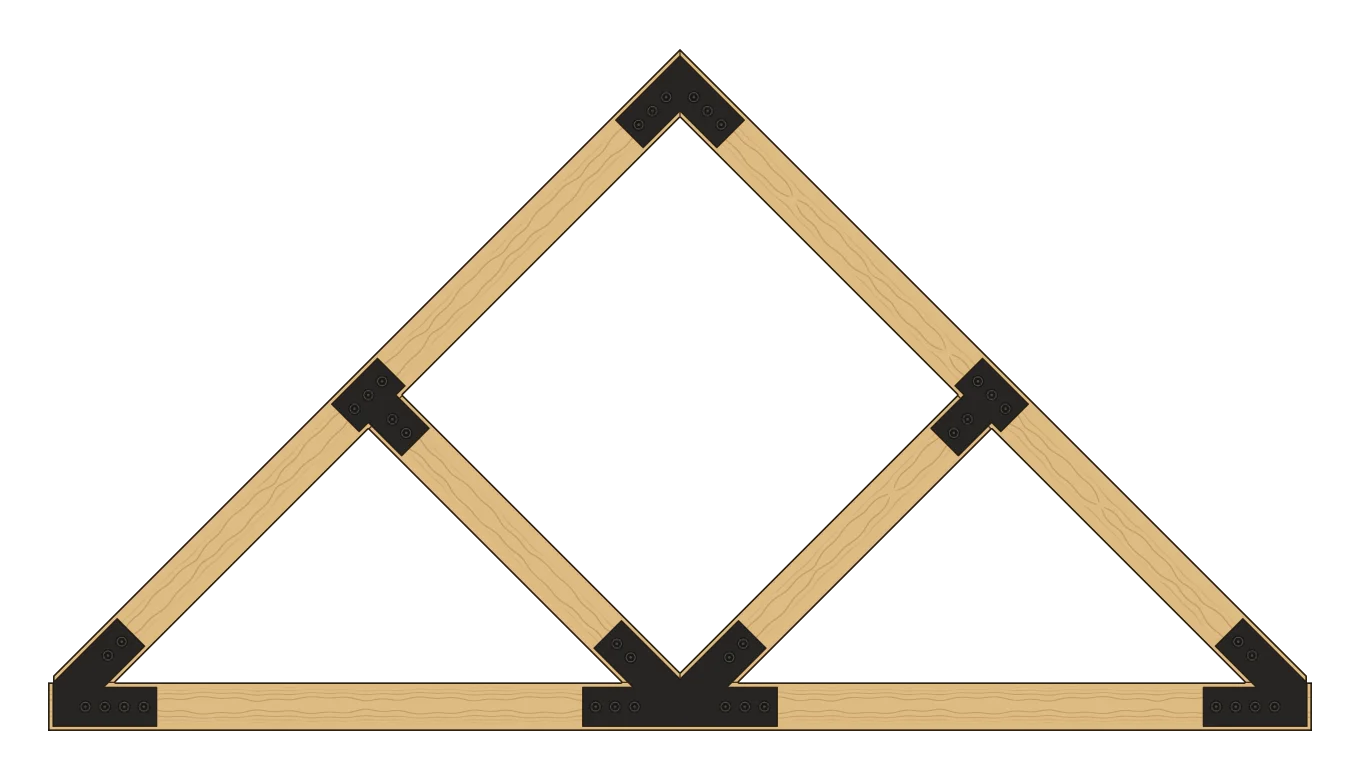 Massif truss with struts, no king post, with the peak truss plate (N6) marked