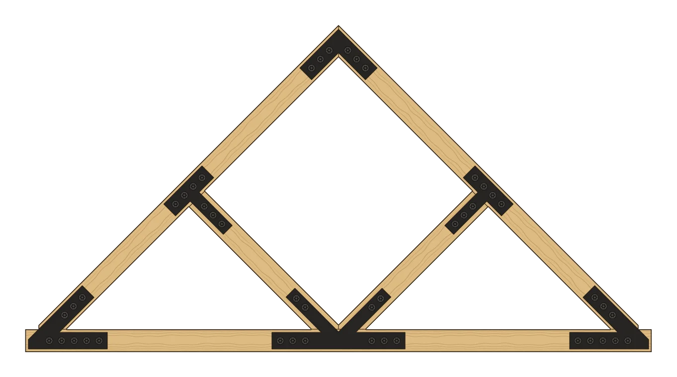 Elevation of a truss with struts and no king post: an N4 at the peak, a Y4 where each strut meets its rafter, a U4 where the struts meet the tie beam, and a VB4 at each heel.