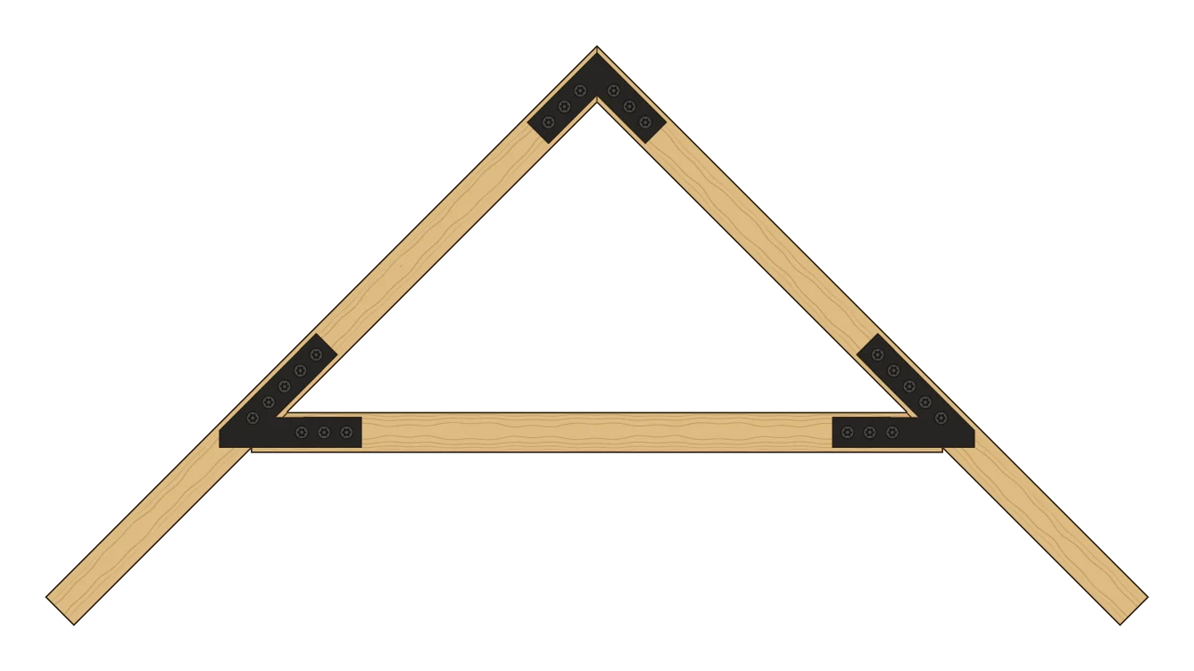 Elevation of rafters with a raised tie beam hanging between them: an N4 at the peak and a VT4 where the beam meets each rafter.