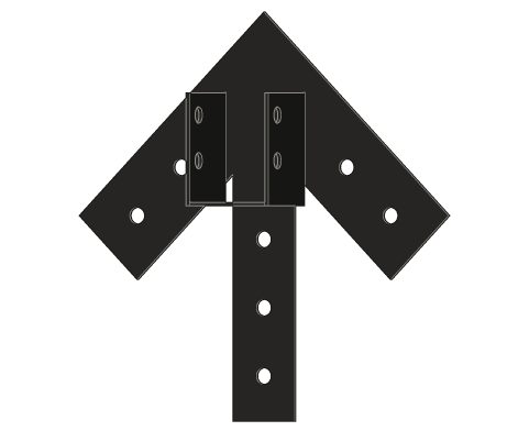 W4 Saddle at 12/12 pitch, 3/16" steel: the ridge beam ends at the plate